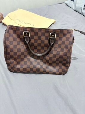 Louis Vuitton Brown Damier Ebene Satchel with Gold Hardware